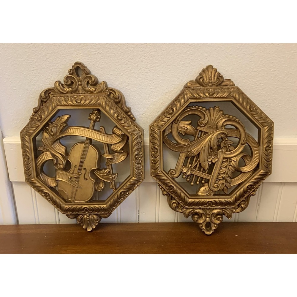Vintage Gold Tone Homco Wall Hangings 1970s Made in USA